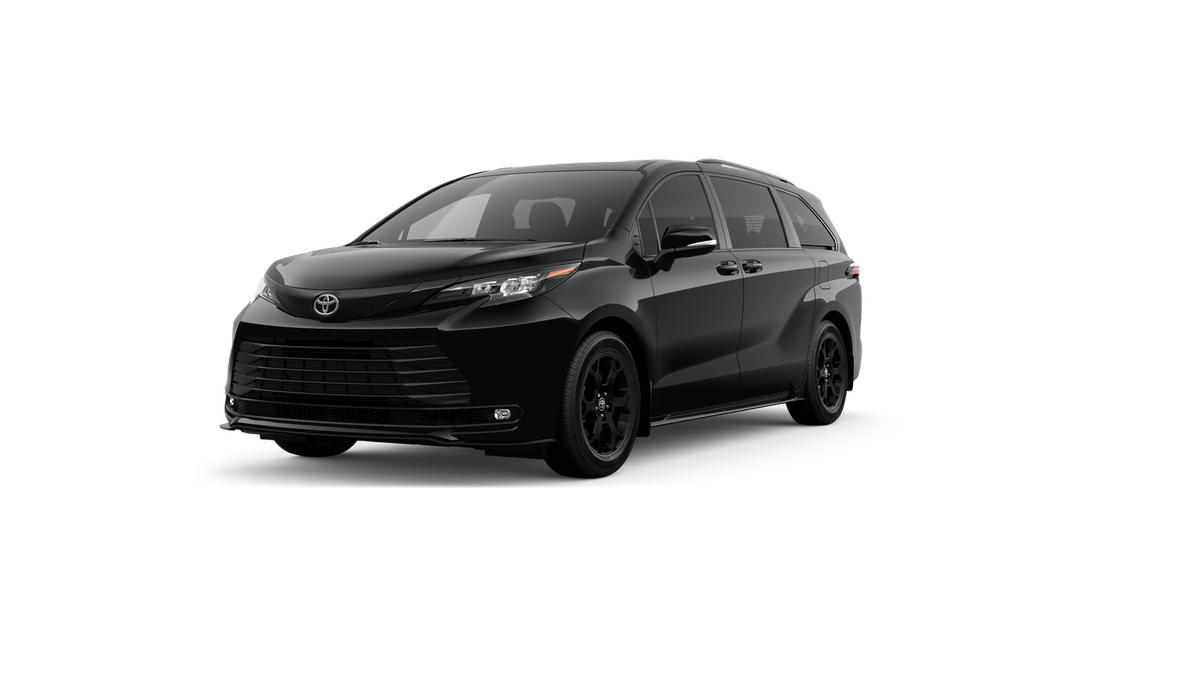 2026 Toyota Sienna Woodland Edition in Midnight Black Metallic — front three-quarter view