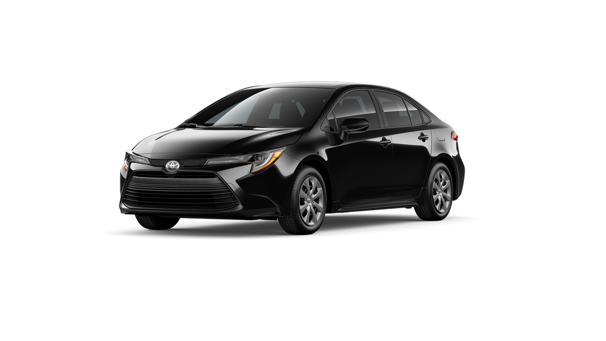 2026 Toyota Corolla LE in Midnight Black Metallic — front three-quarter view