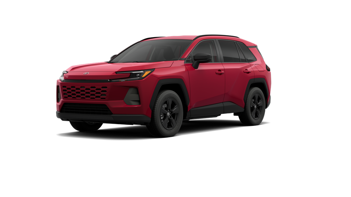 2026 Toyota RAV4 LE in Ruby Flare Pearl — front three-quarter view