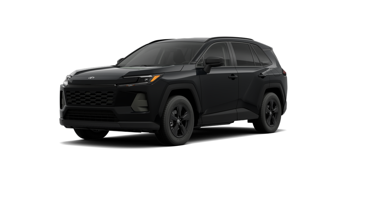2026 Toyota RAV4 LE in Midnight Black Metallic — front three-quarter view