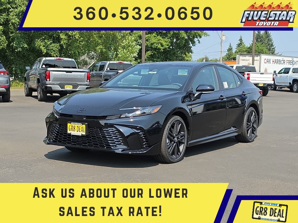 2026 Toyota Camry Nightshade in Midnight Black Metallic — front three-quarter view