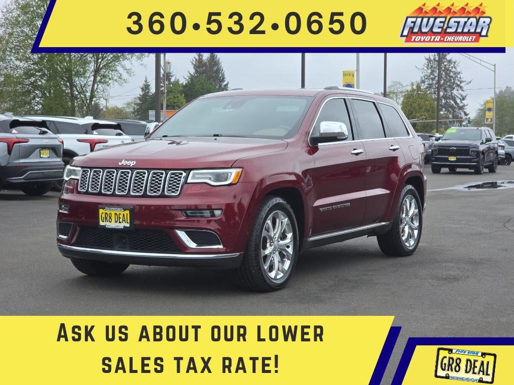 2020 Jeep Grand Cherokee Summit in Velvet Red Pearlcoat — front three-quarter view