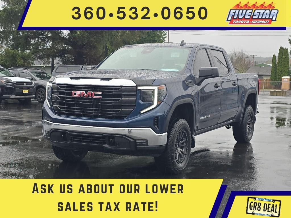 2023 GMC Sierra 1500 Pro in Pacific Blue Metallic — front three-quarter view