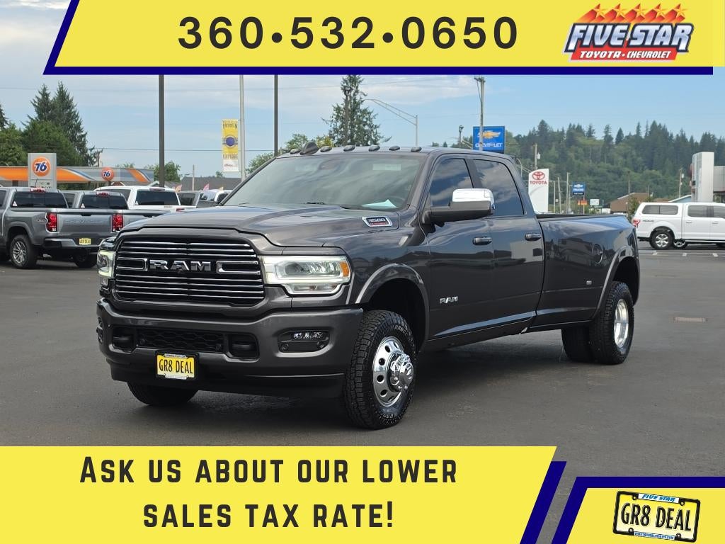 2021 RAM 3500 Laramie in Granite Crystal Metallic Clearcoat — front three-quarter view